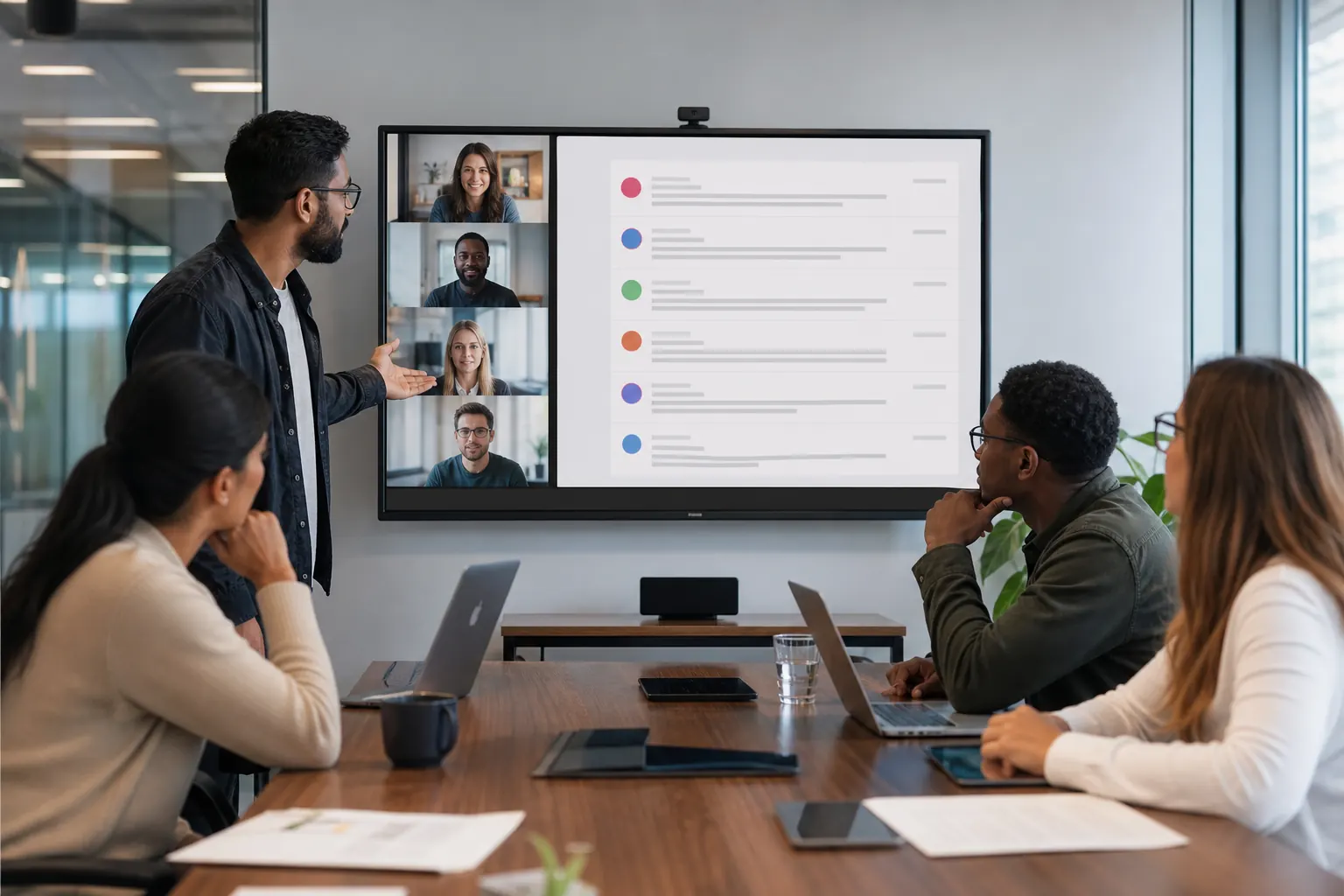 Professional team capturing meeting notes with video to text ai