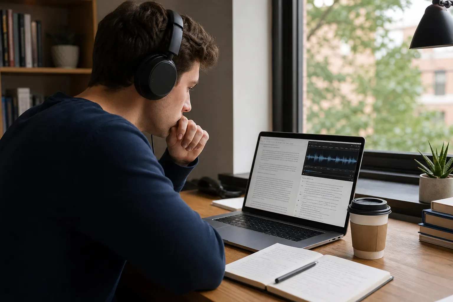 Student using transcript generator for audio to text transcription